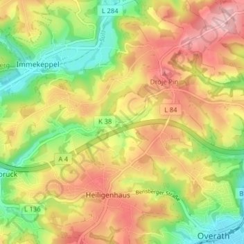 Topografische kaart Oberbech, hoogte, reliëf