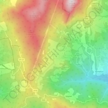 Topografische kaart Traversa, hoogte, reliëf