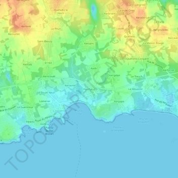 Topografische kaart Pen Palud, hoogte, reliëf