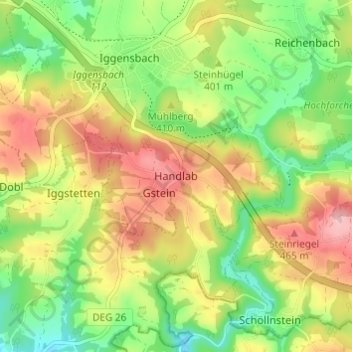 Topografische kaart Handlab, hoogte, reliëf