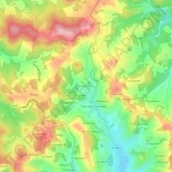 Topografische kaart Le Lander, hoogte, reliëf