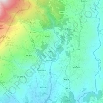 Topografische kaart Adoufe, hoogte, reliëf