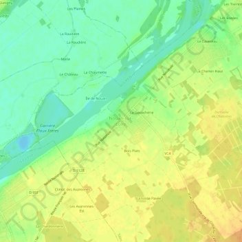 Topografische kaart Nouan-sur-Loire, hoogte, reliëf