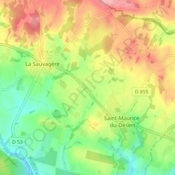 Topografische kaart Les Nouettes, hoogte, reliëf