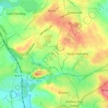 Topografische kaart Felkirk, hoogte, reliëf