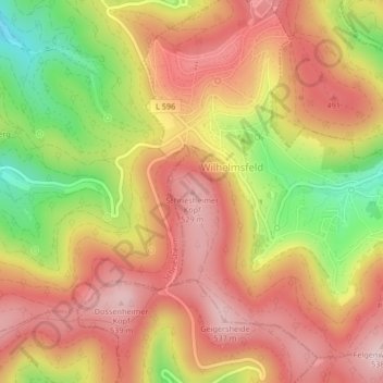 Topografische kaart Schriesheimer Kopf, hoogte, reliëf
