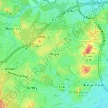 Topografische kaart Winsor, hoogte, reliëf
