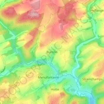 Topografische kaart Burnon, hoogte, reliëf
