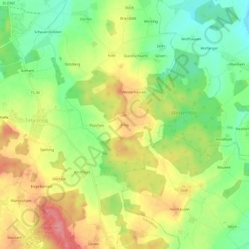 Topografische kaart Iring, hoogte, reliëf