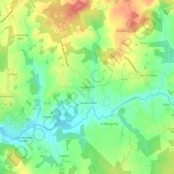 Topografische kaart Les Bordes, hoogte, reliëf