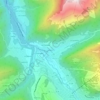 Topografische kaart La Glière, hoogte, reliëf