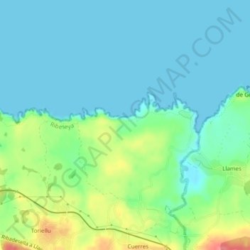 Topografische kaart El Infiesto, hoogte, reliëf
