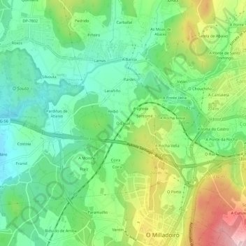 Topografische kaart O Casal, hoogte, reliëf