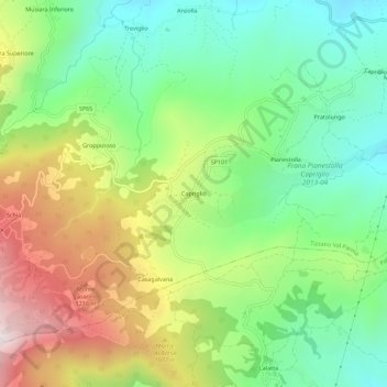 Topografische kaart Capriglio, hoogte, reliëf