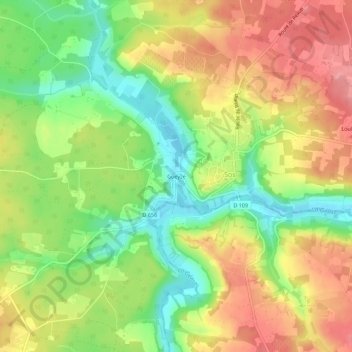 Topografische kaart Gueyze, hoogte, reliëf