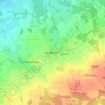 Topografische kaart Hiddingen, hoogte, reliëf