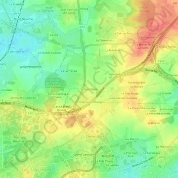 Topografische kaart Le Gros Chêne, hoogte, reliëf