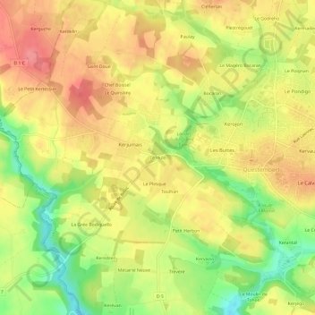 Topografische kaart Le Hulo, hoogte, reliëf