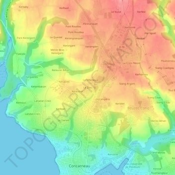 Topografische kaart Le Zins, hoogte, reliëf