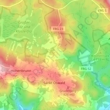 Topografische kaart Siebenellen, hoogte, reliëf