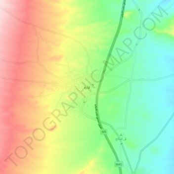 Topografische kaart Qarah, hoogte, reliëf