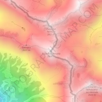Topografische kaart Pizzo Banderuola, hoogte, reliëf