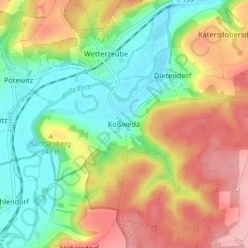 Topografische kaart Koßweda, hoogte, reliëf