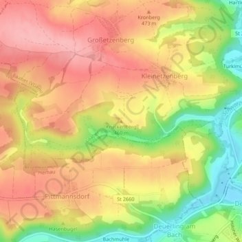 Topografische kaart Kruckenberg, hoogte, reliëf