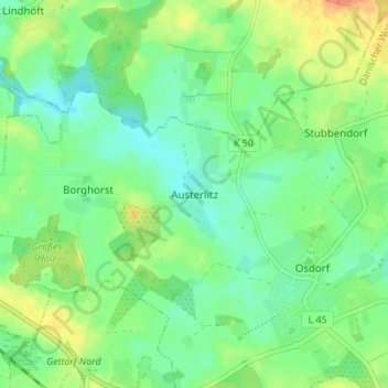 Topografische kaart Austerlitz, hoogte, reliëf