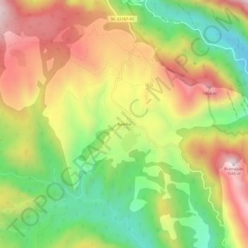 Topografische kaart Buerba, hoogte, reliëf
