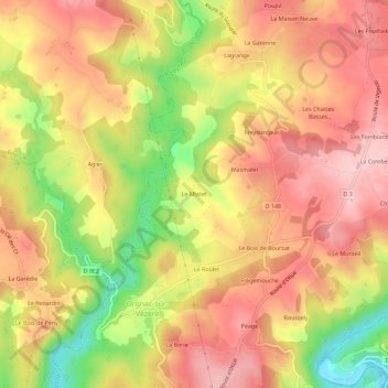 Topografische kaart Le Mialet, hoogte, reliëf