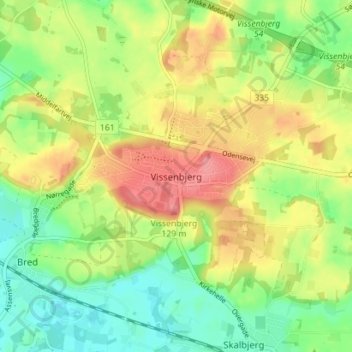 Topografische kaart Vissenbjerg, hoogte, reliëf