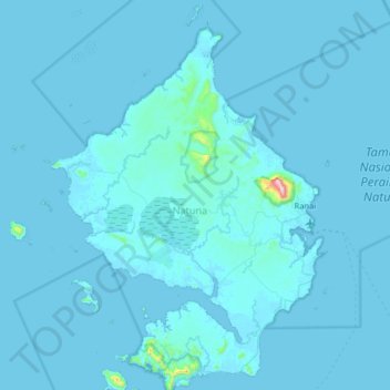 Topografische kaart Pulau Natuna Besar, hoogte, reliëf