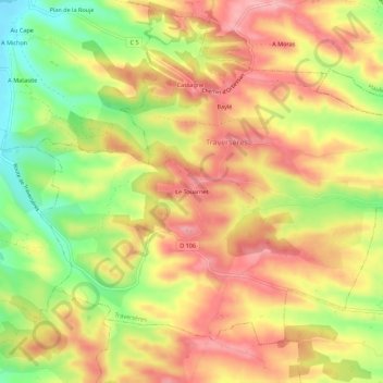 Topografische kaart Le Touarnet, hoogte, reliëf