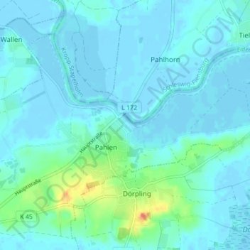 Topografische kaart Pahlhude, hoogte, reliëf