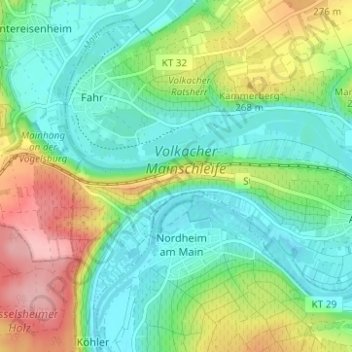 Topografische kaart Vogelsburg, hoogte, reliëf