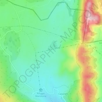 Topografische kaart Marcesina, hoogte, reliëf