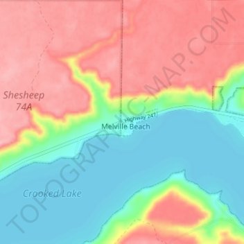 Topografische kaart Melville Beach, hoogte, reliëf