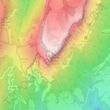 Topografische kaart Dent de Crolles, hoogte, reliëf
