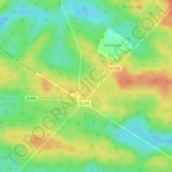 Topografische kaart Forêt des Andaines, hoogte, reliëf