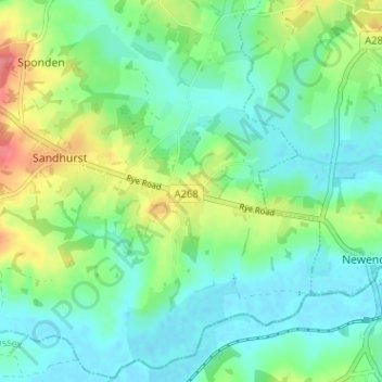Topografische kaart Linkhill, hoogte, reliëf