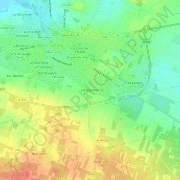 Topografische kaart Les Amandiers, hoogte, reliëf