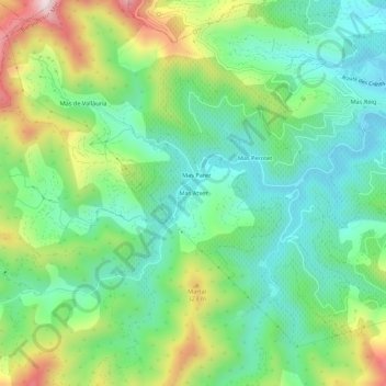 Topografische kaart Mas Atxer, hoogte, reliëf