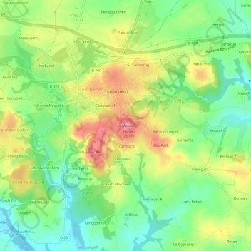 Topografische kaart Le Miniou, hoogte, reliëf