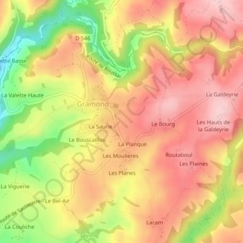 Topografische kaart Le Mouscard, hoogte, reliëf