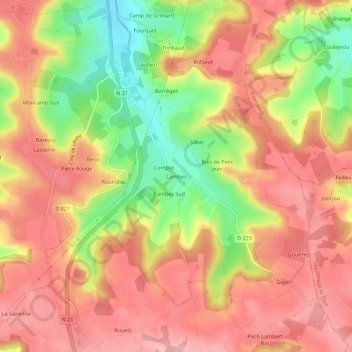 Topografische kaart Cambes, hoogte, reliëf
