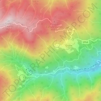 Topografische kaart Campi di Poggio, hoogte, reliëf