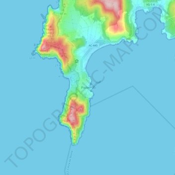Topografische kaart Fisterra, hoogte, reliëf
