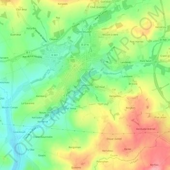 Topografische kaart Croastiben, hoogte, reliëf