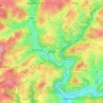 Topografische kaart Sülze, hoogte, reliëf